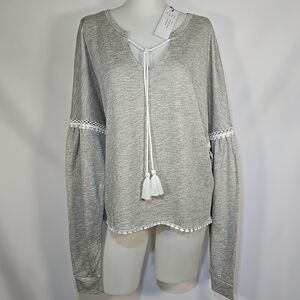Generation Love Gray Blazer with V-Neck and Contrast Trim